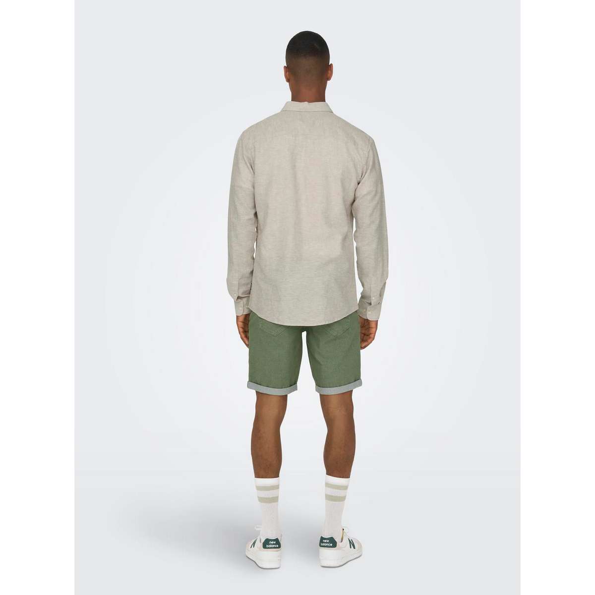 ONLY & SONS MEN΄S SLIM FIT SOLID LINEN LONSLEEVE SHIRT 22012321 CHINCHILLA